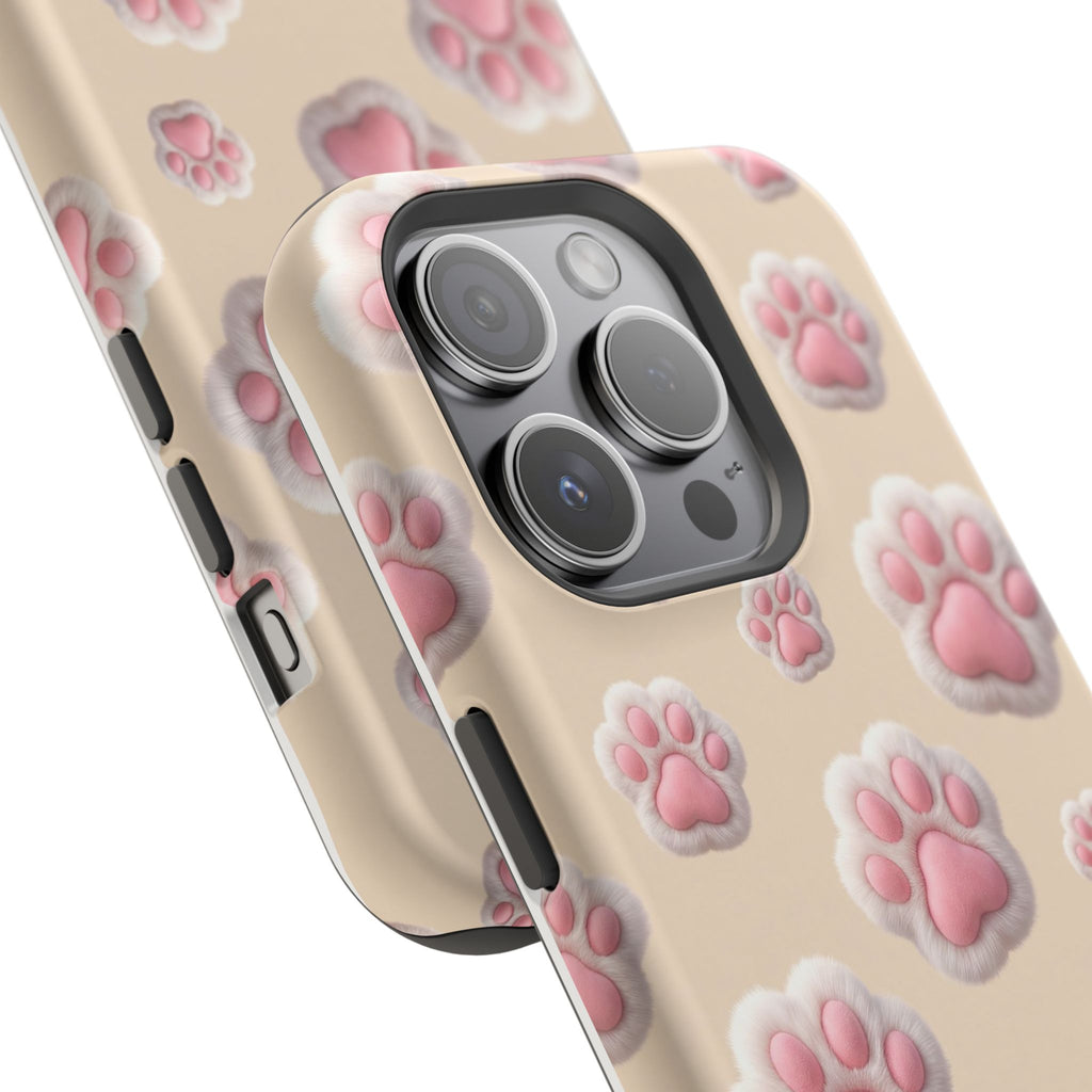 Pink Paw Print Phone Case — Impact-Resistant Wireless Charging Cover