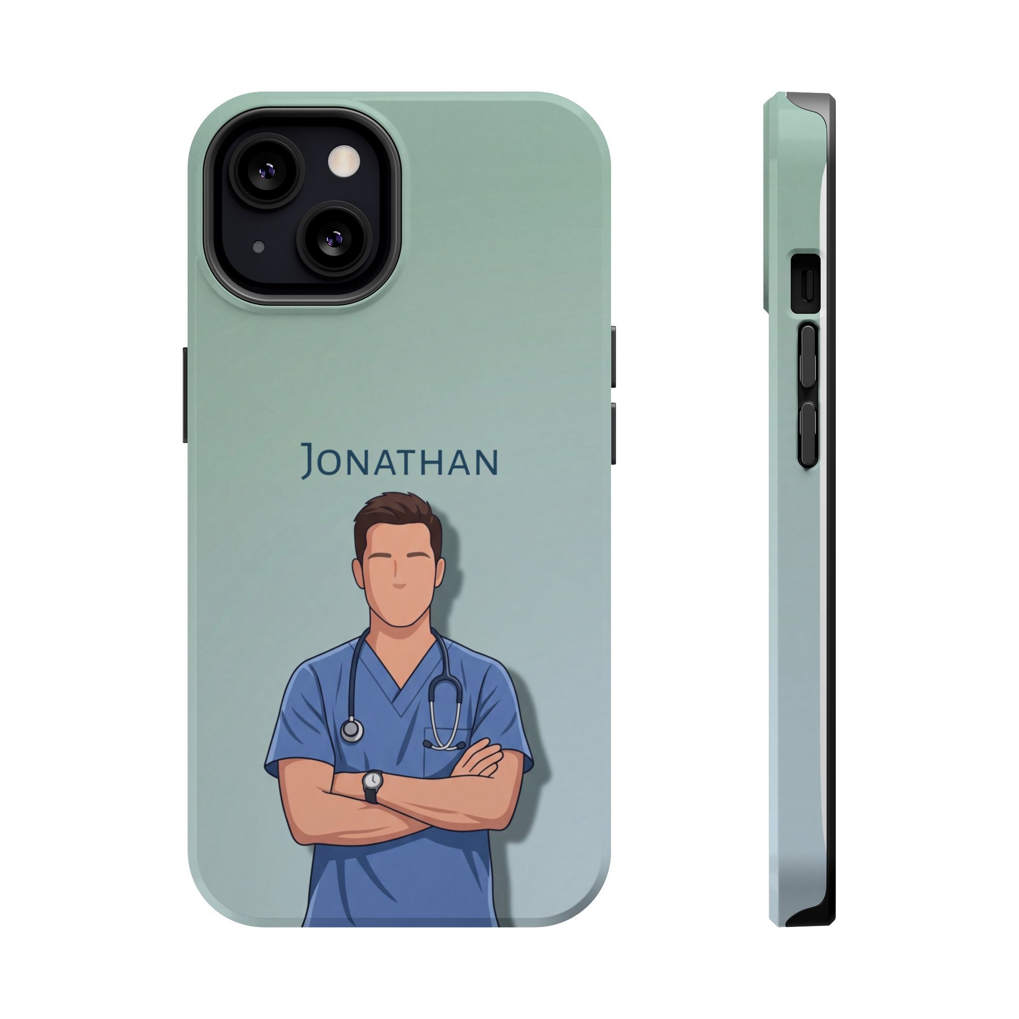Personalized Nurse Portrait Phone Case — Impact-Resistant Wireless Charging Cover