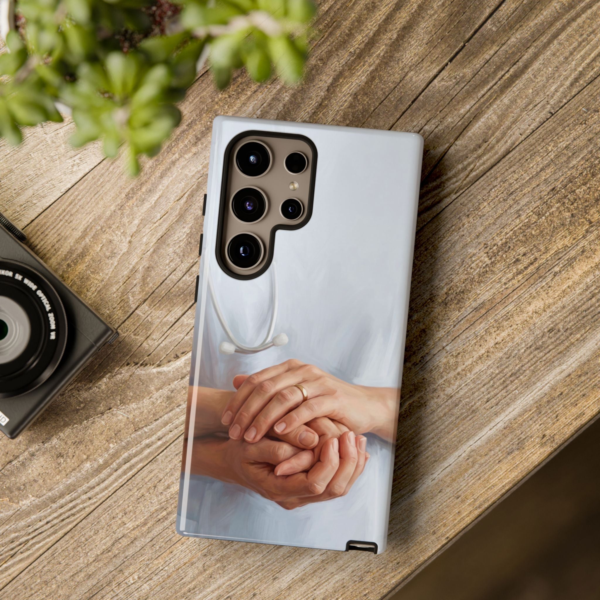 Nurse's Comforting Hands Phone Case | Caring Hands & Stethoscope Illustration | iPhone & Samsung