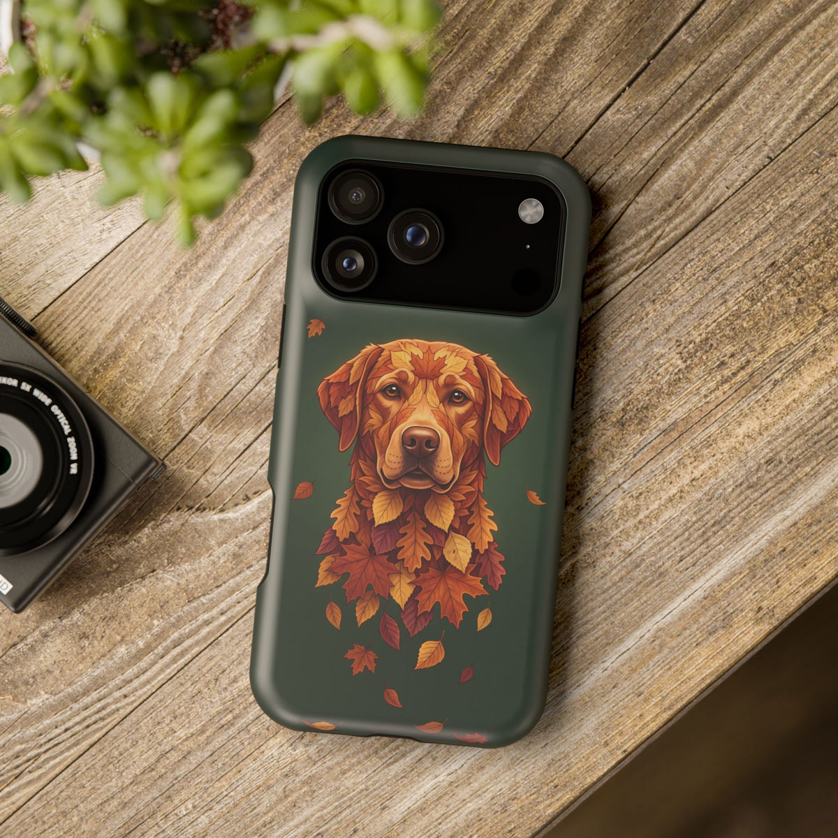 Autumn Leaves Labrador Phone Case — Tough Magnetic Case with Wireless Charging
