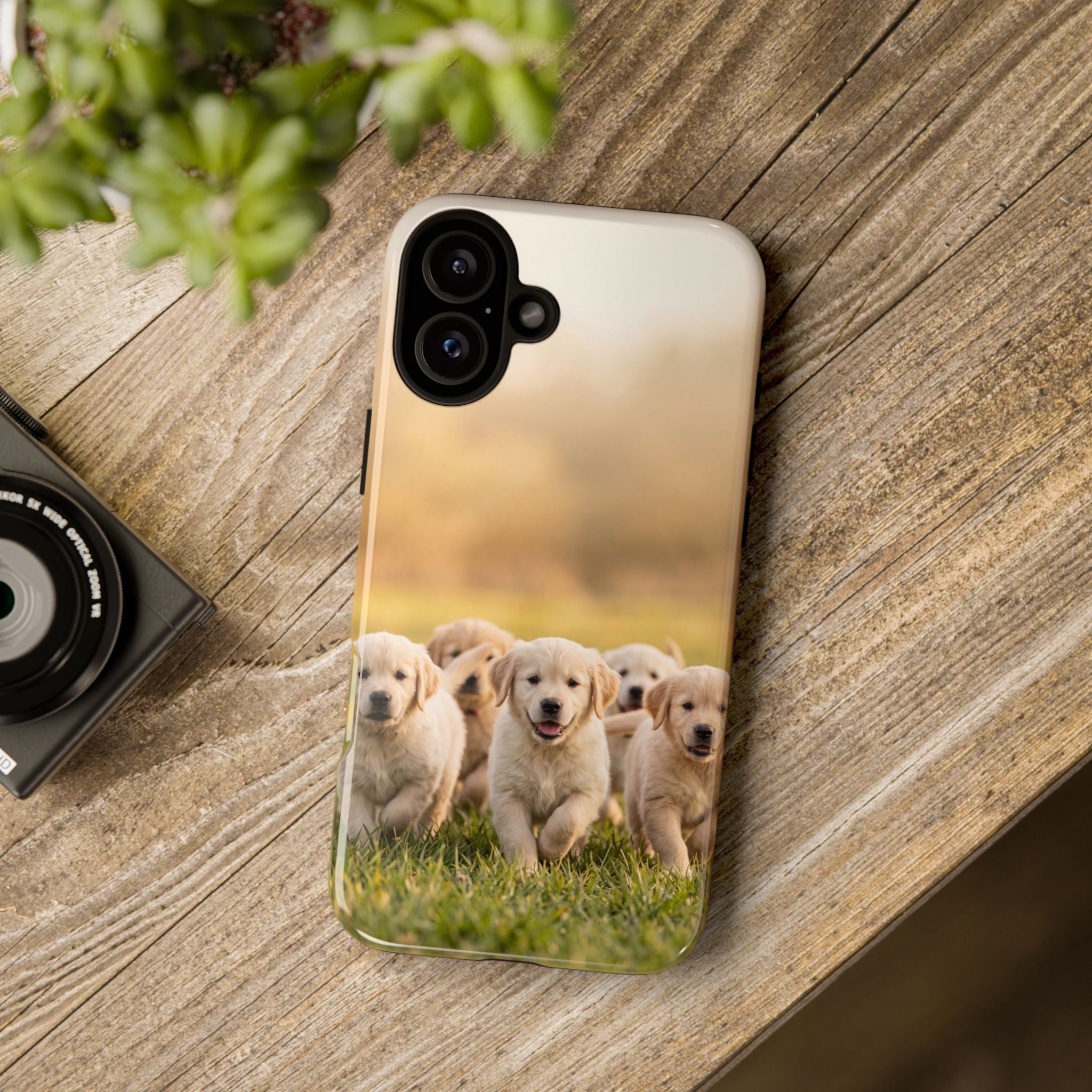 Golden Retriever Puppies Phone Case | Playful Puppy Pack Running in Grass | iPhone & Samsung