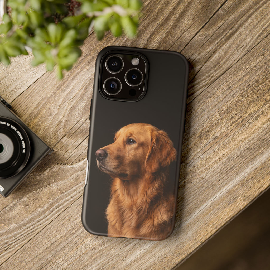 Golden Retriever Portrait Phone Case | Realistic Dog Photo on Black Background | iPhone & Samsung