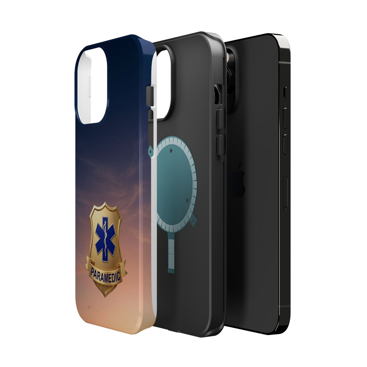 Gold Paramedic Badge Sunset Sky Phone Case — Magnetic Wireless Charging Cover