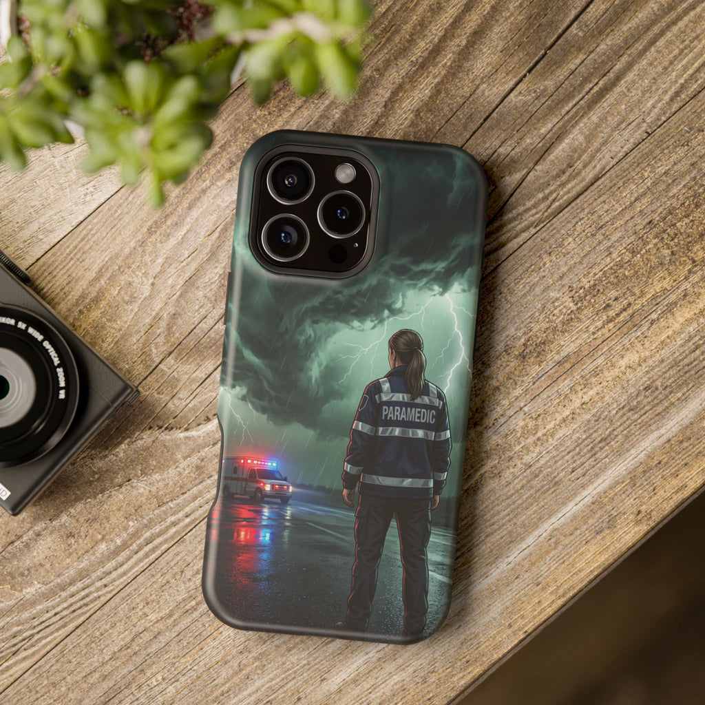 Female Paramedic Green Storm Phone Case — Magnetic Wireless Charging Cover