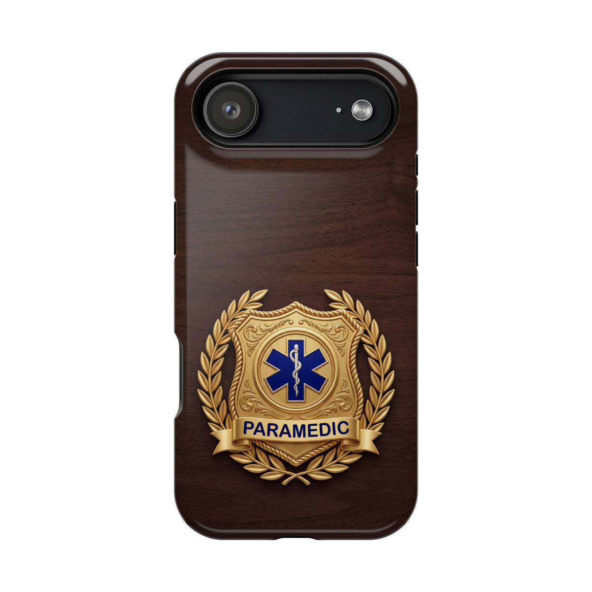 Gold Paramedic Laurel Badge Wood Phone Case — Magnetic Wireless Charging Cover