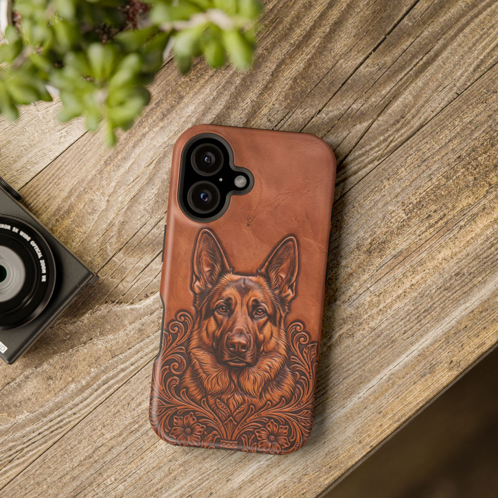 German Shepherd Phone Case | Western Tooled Art — Tough Magnetic Case with Wireless Charging