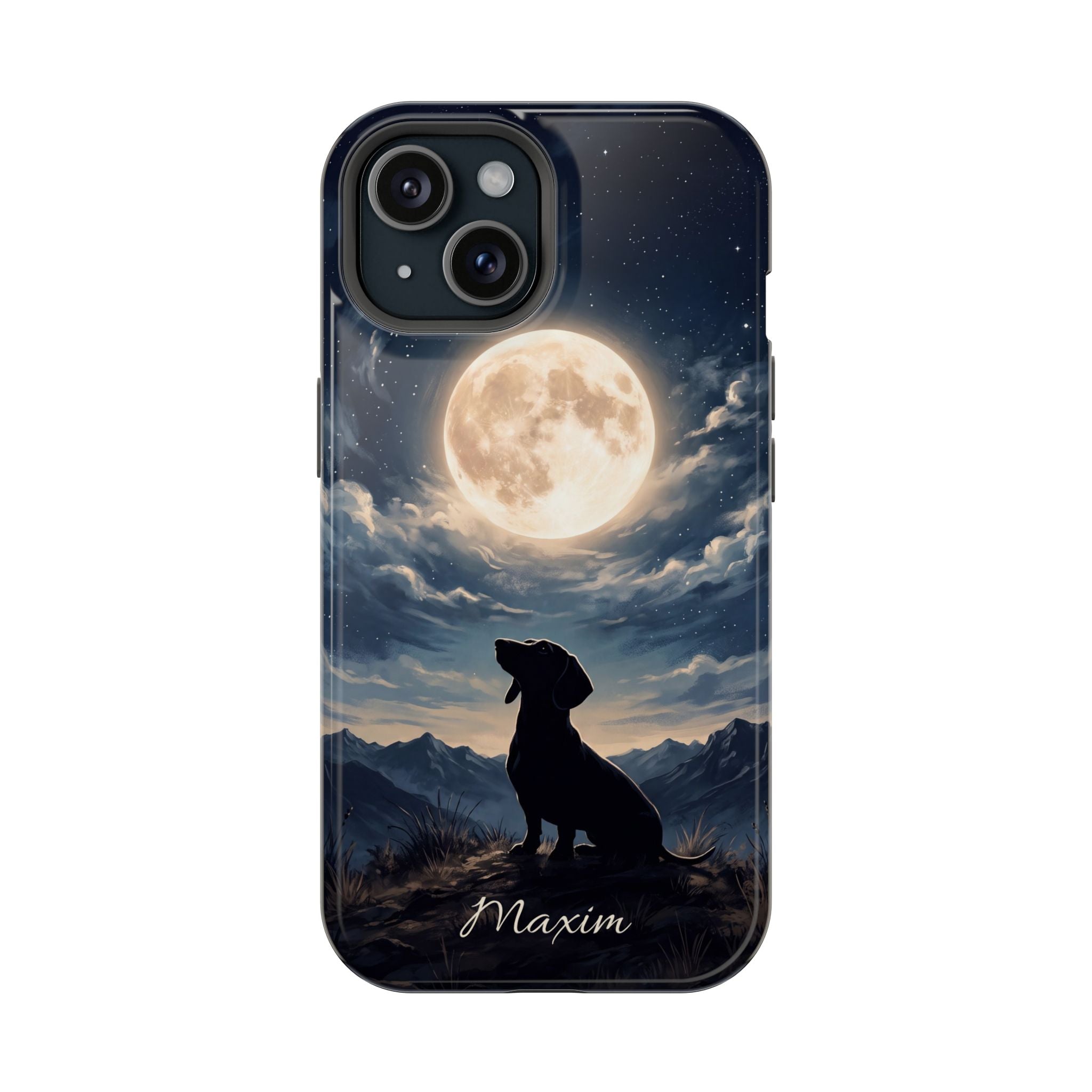 Personalized Dachshund Moonlight Phone Case — Wireless Charging Cover