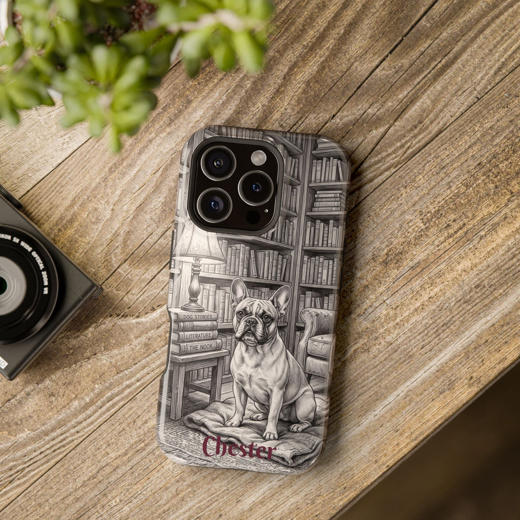 Personalized French Bulldog Library Study Phone Case — Wireless Charging Cover