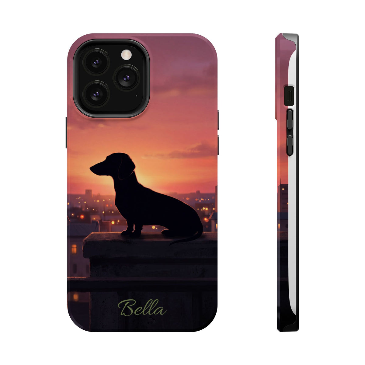 Personalized Dachshund Rooftop Sunset Phone Case — Wireless Charging Cover