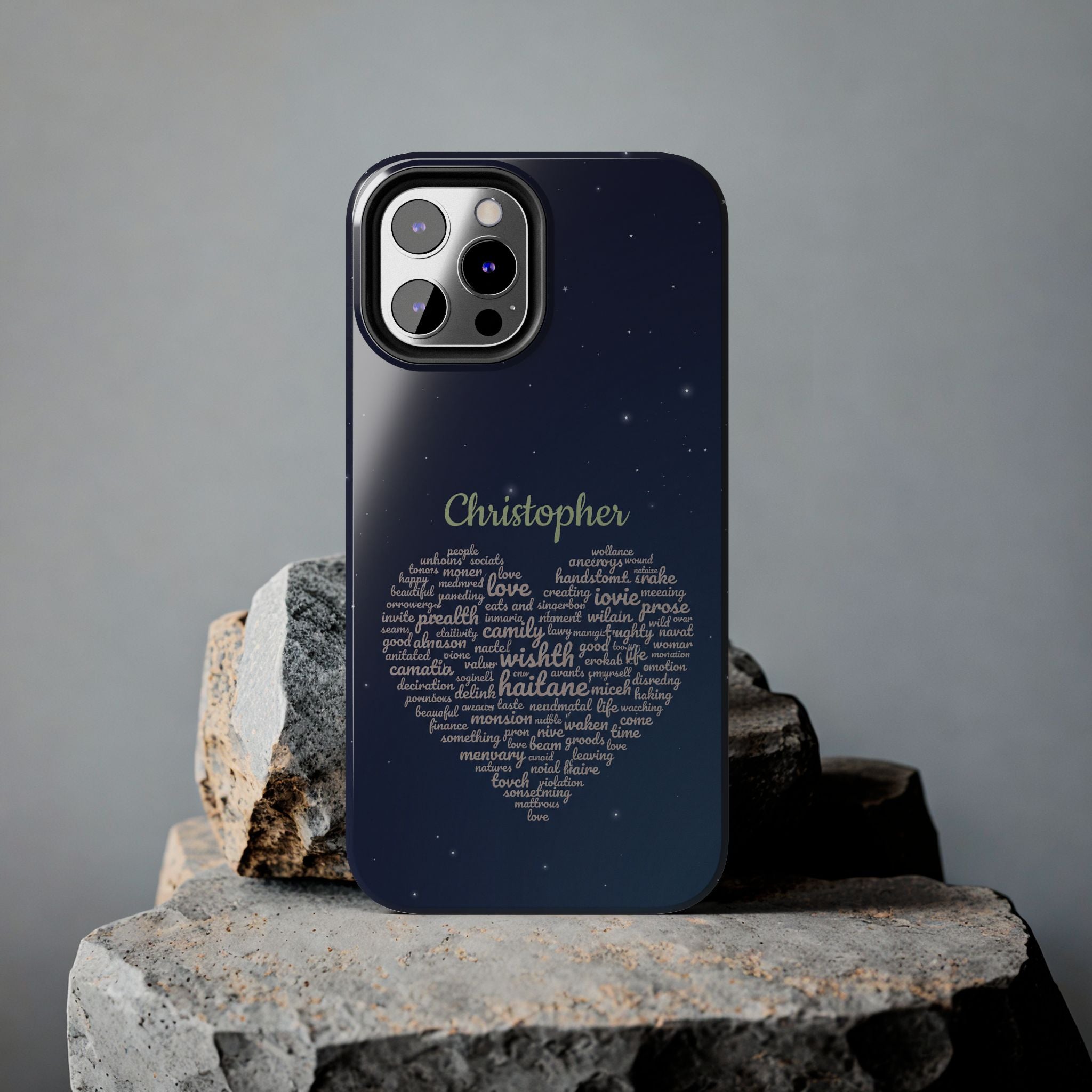 Personalized Teacher Heart Word Cloud Phone Case — Custom Name Starry Design