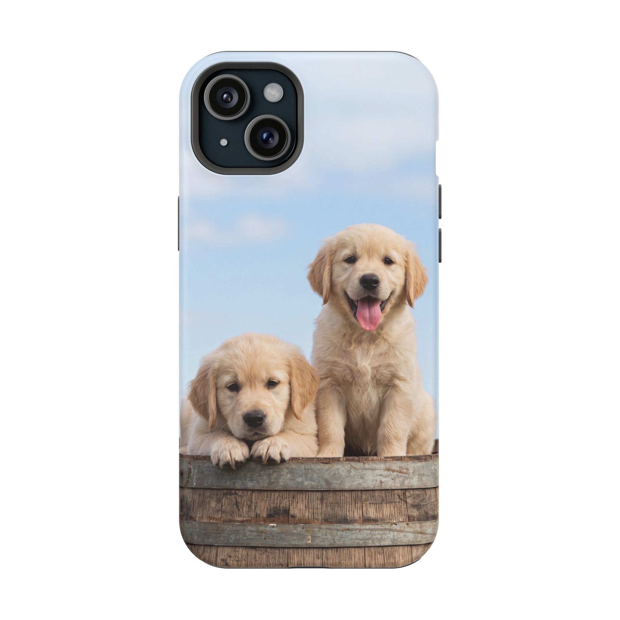 Golden Retriever Puppy Duo Phone Case — Impact-Resistant Wireless Charging Cover