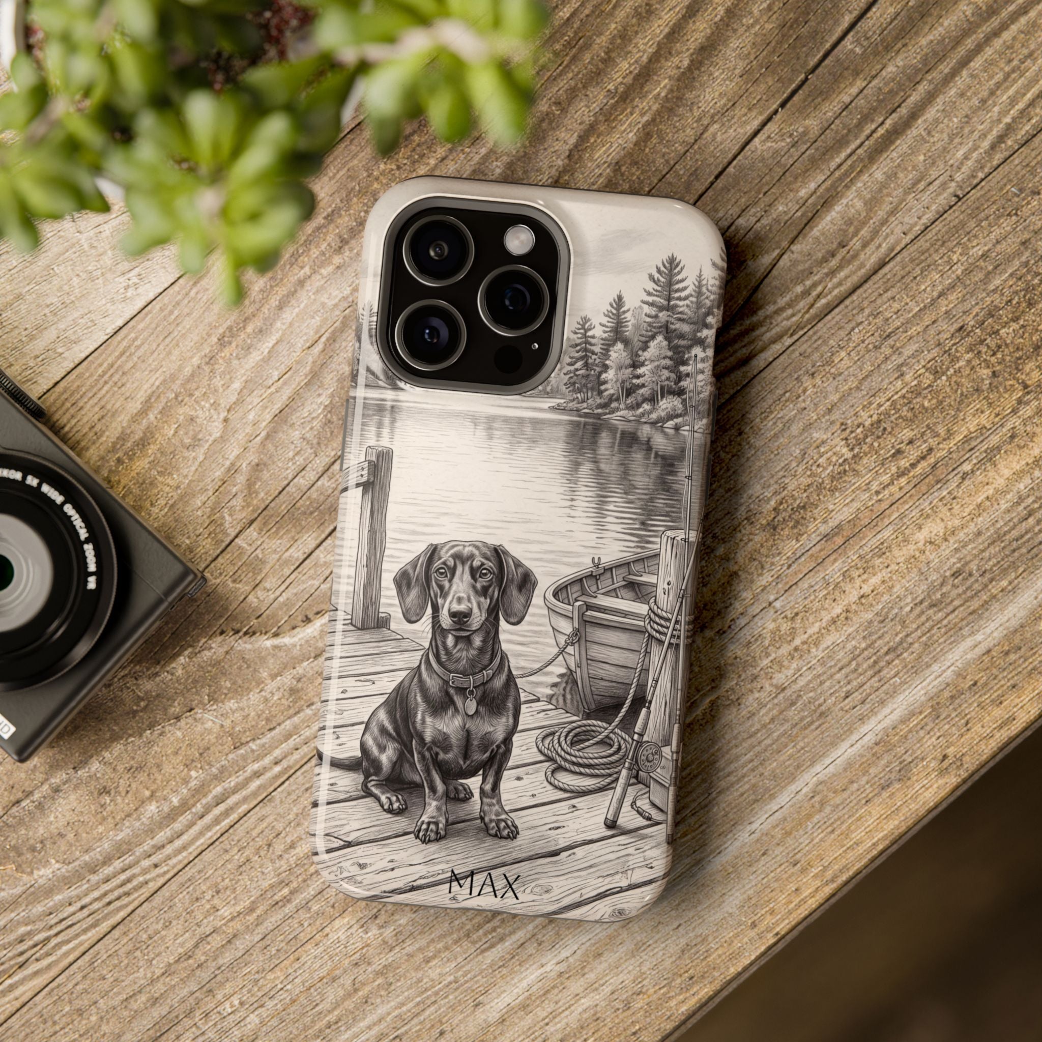 Personalized Dachshund Sunset Beach Phone Case — Wireless Charging Cover