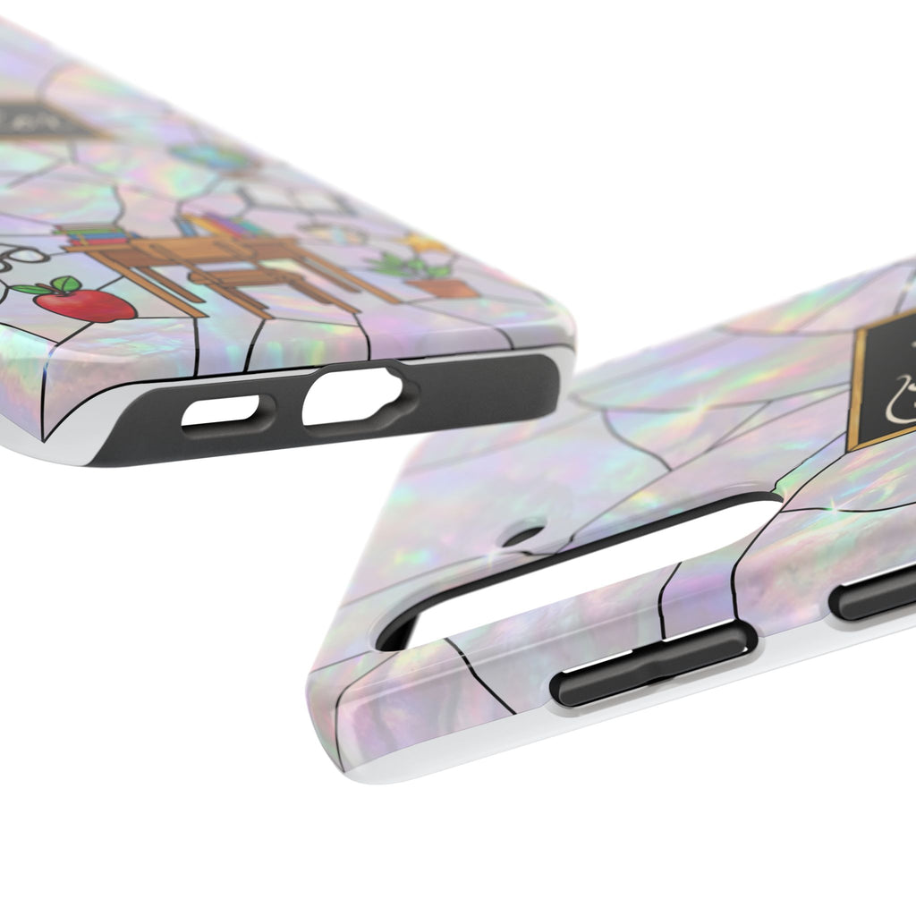 Personalized Teacher Phone Case — Custom Name Stained Glass Classroom Design