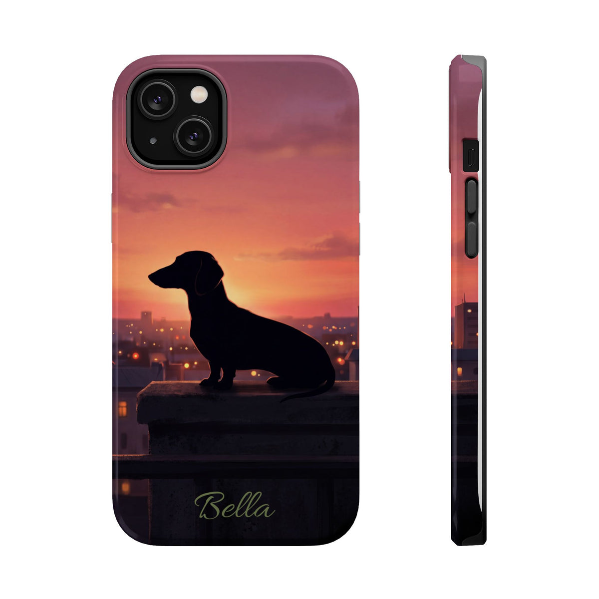 Personalized Dachshund Rooftop Sunset Phone Case — Wireless Charging Cover