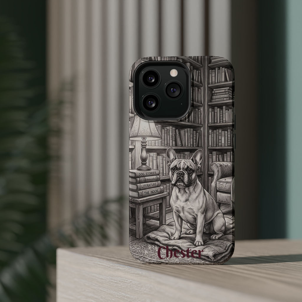 Personalized French Bulldog Library Study Phone Case — Wireless Charging Cover