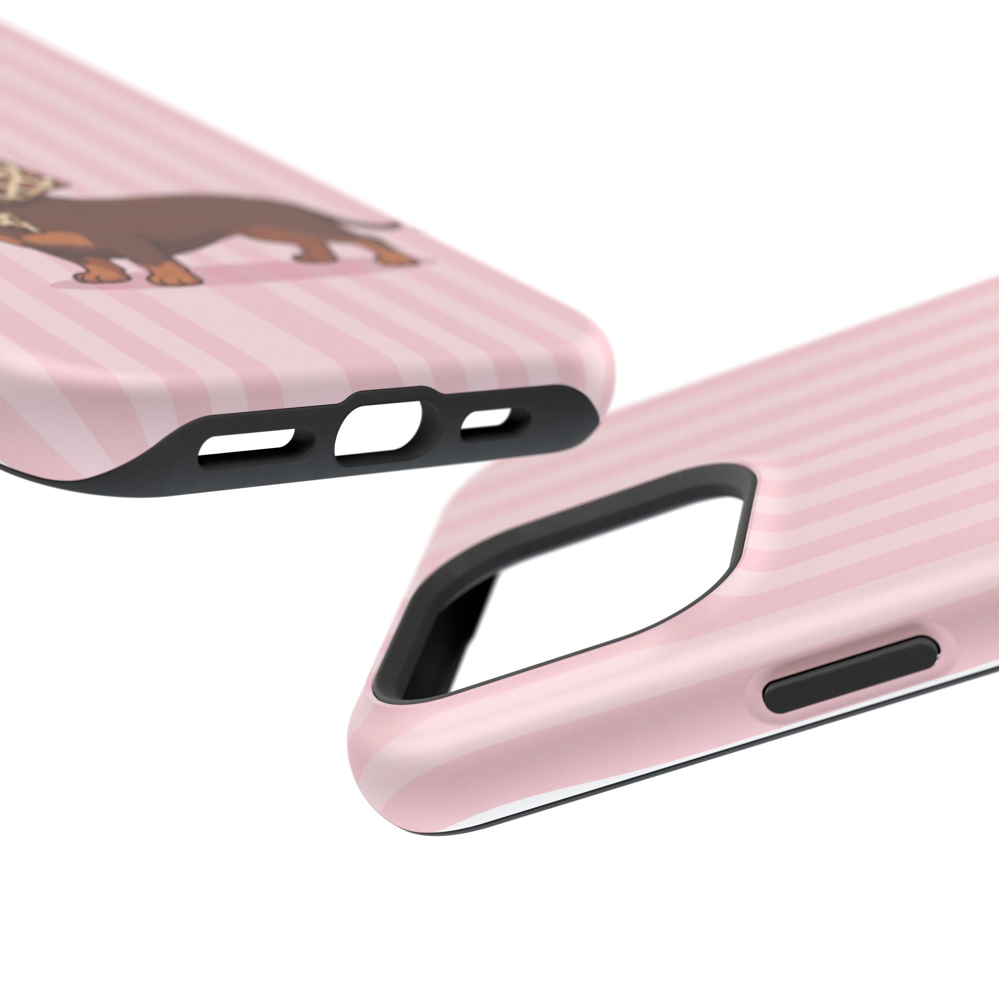 Glam Dachshund Phone Case | Cute Sausage Dog in Leopard Scarf & Sunglasses | Pink Stripe Case for iPhone & Samsung