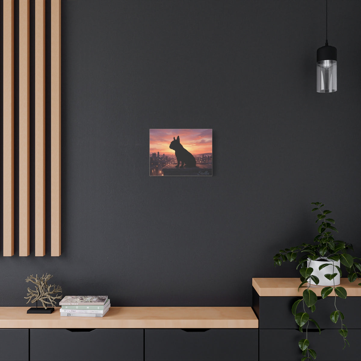 French Bulldog Silhouette Personalized Canvas | Sunset City Skyline Wall Art