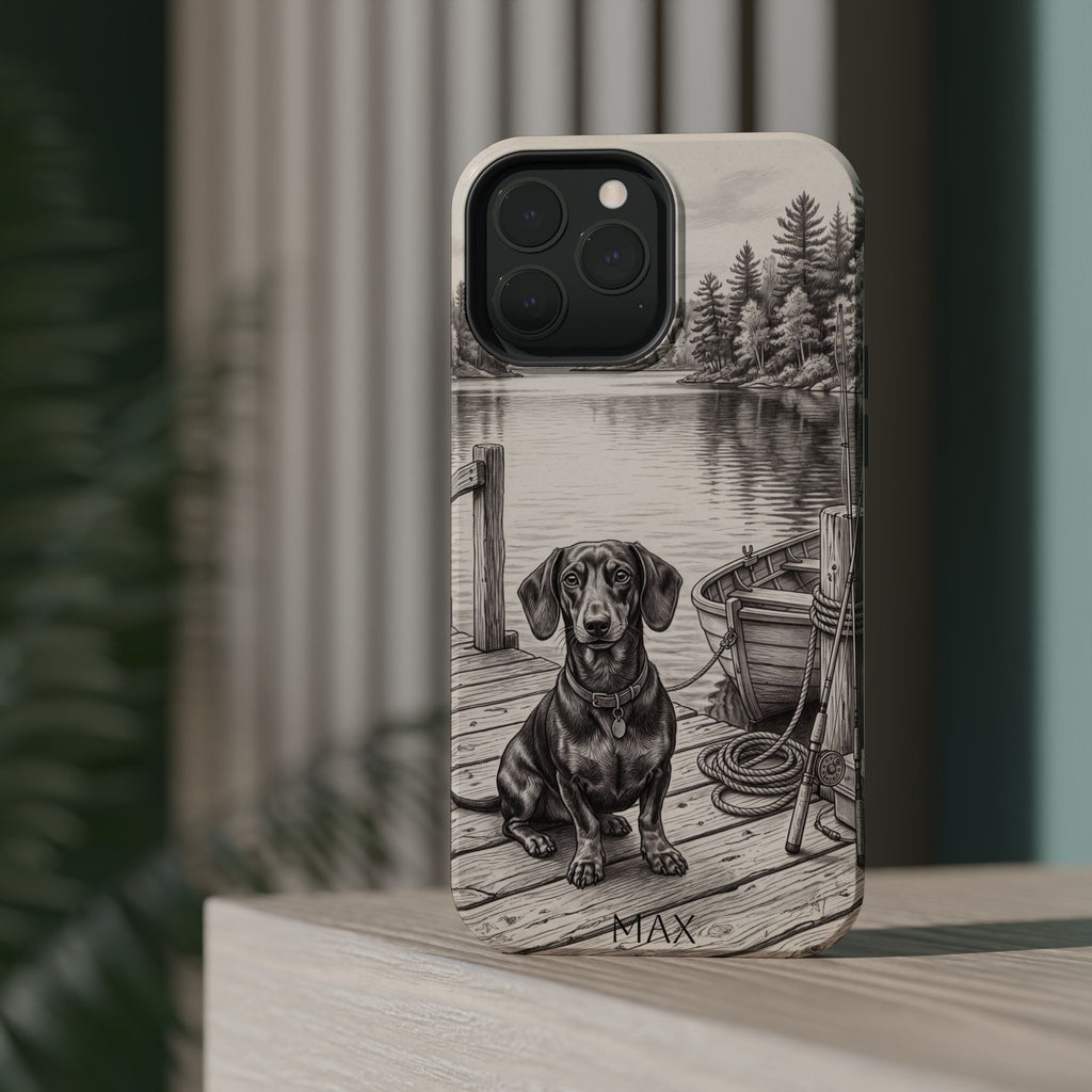 Personalized Dachshund Sunset Beach Phone Case — Wireless Charging Cover