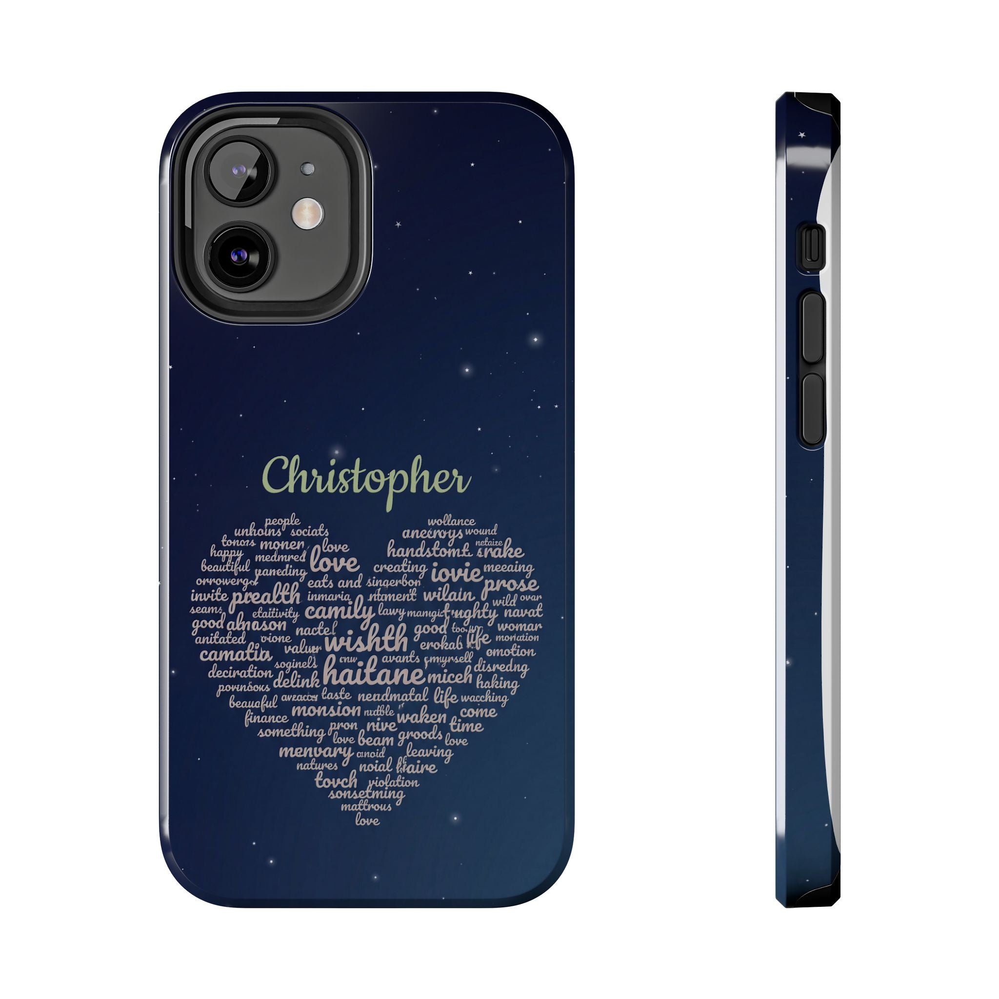 Personalized Teacher Heart Word Cloud Phone Case — Custom Name Starry Design