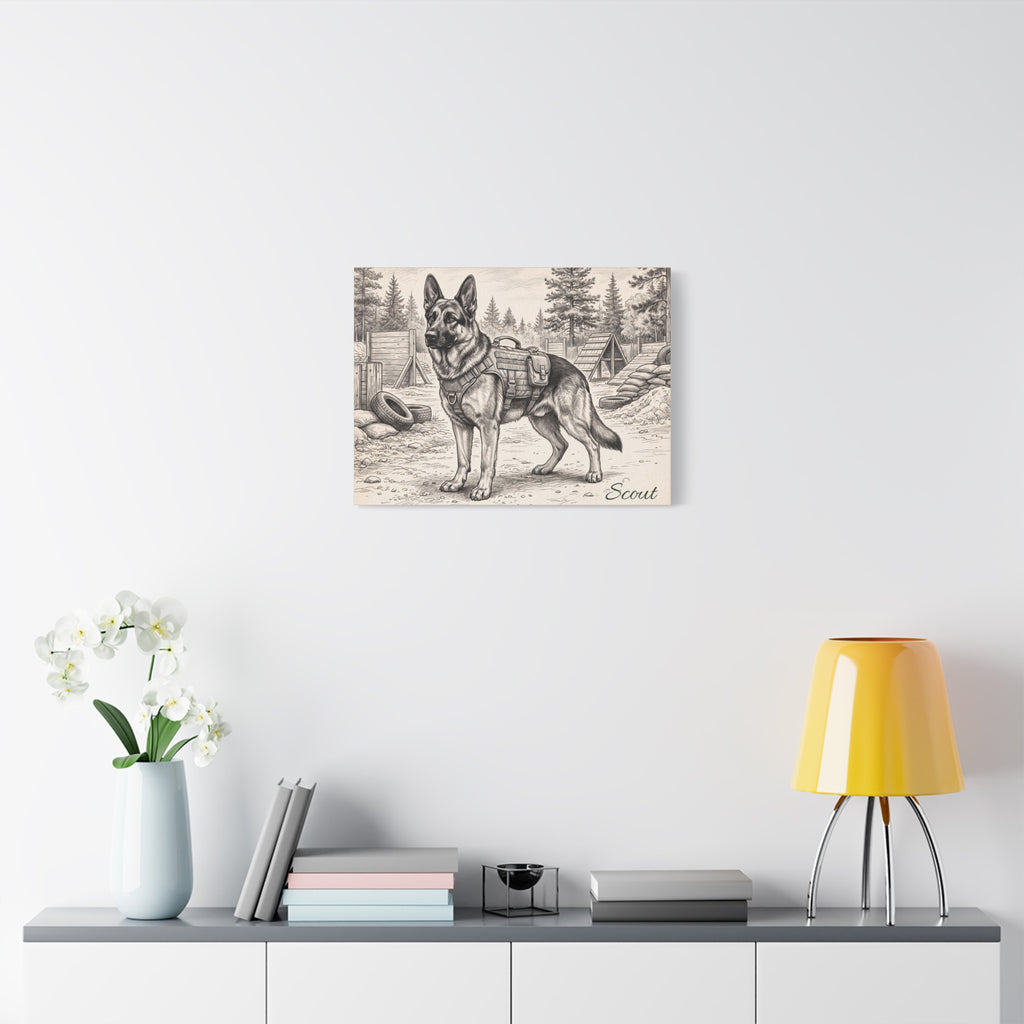 German Shepherd Personalized Canvas | Military Working Dog Sketch Wall Art