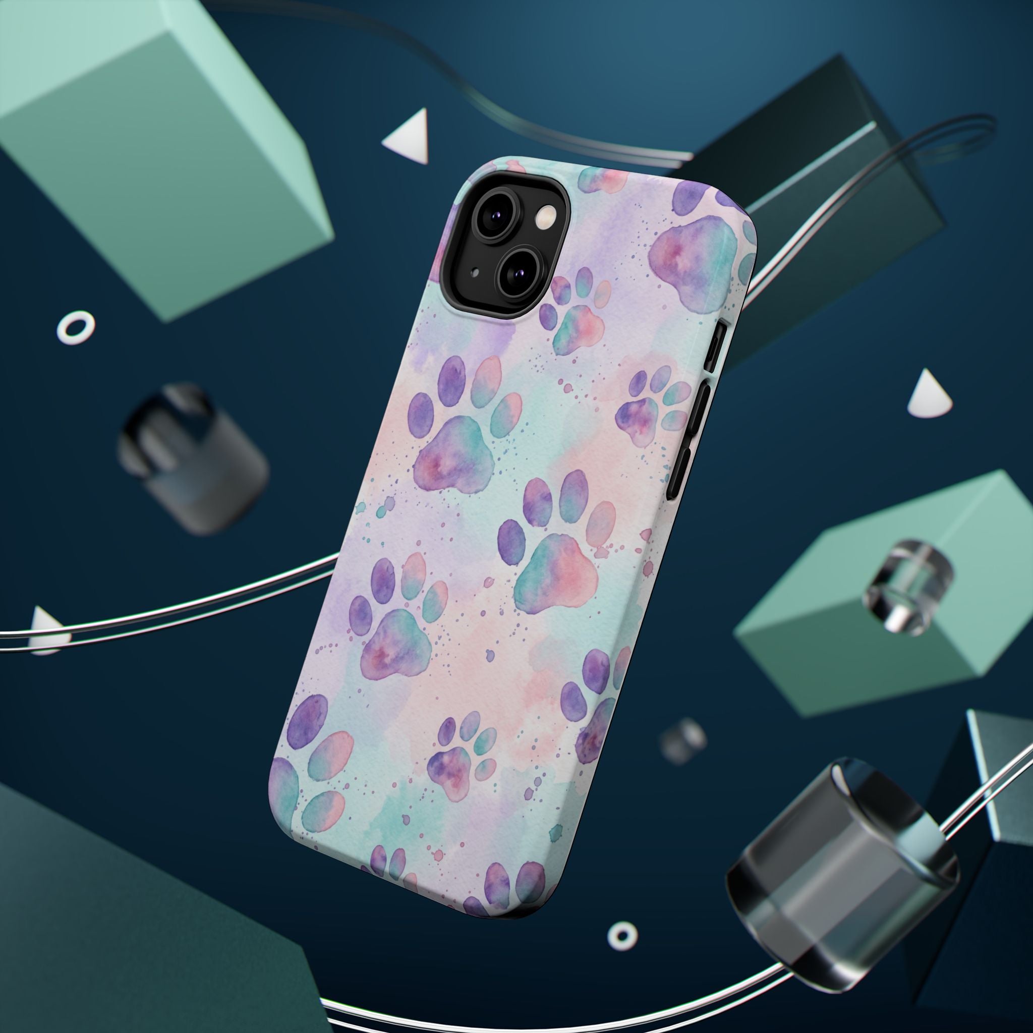 Watercolor Paw Print Phone Case — Impact-Resistant Wireless Charging Cover