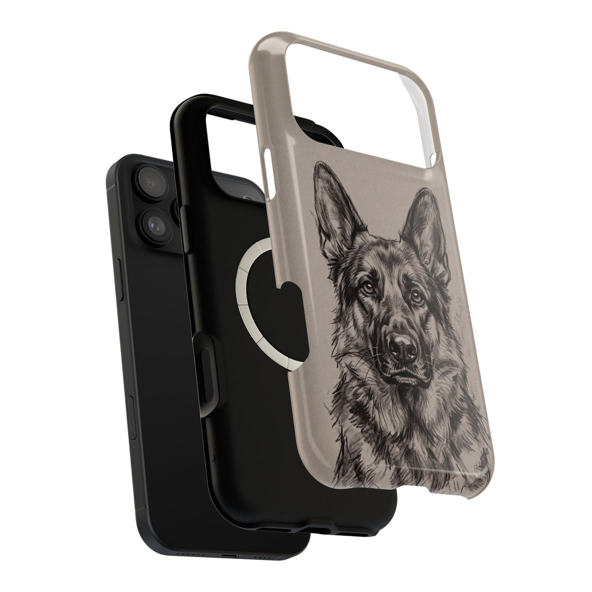 German Shepherd Phone Case | Charcoal Sketch Art — Tough Magnetic Case with Wireless Charging