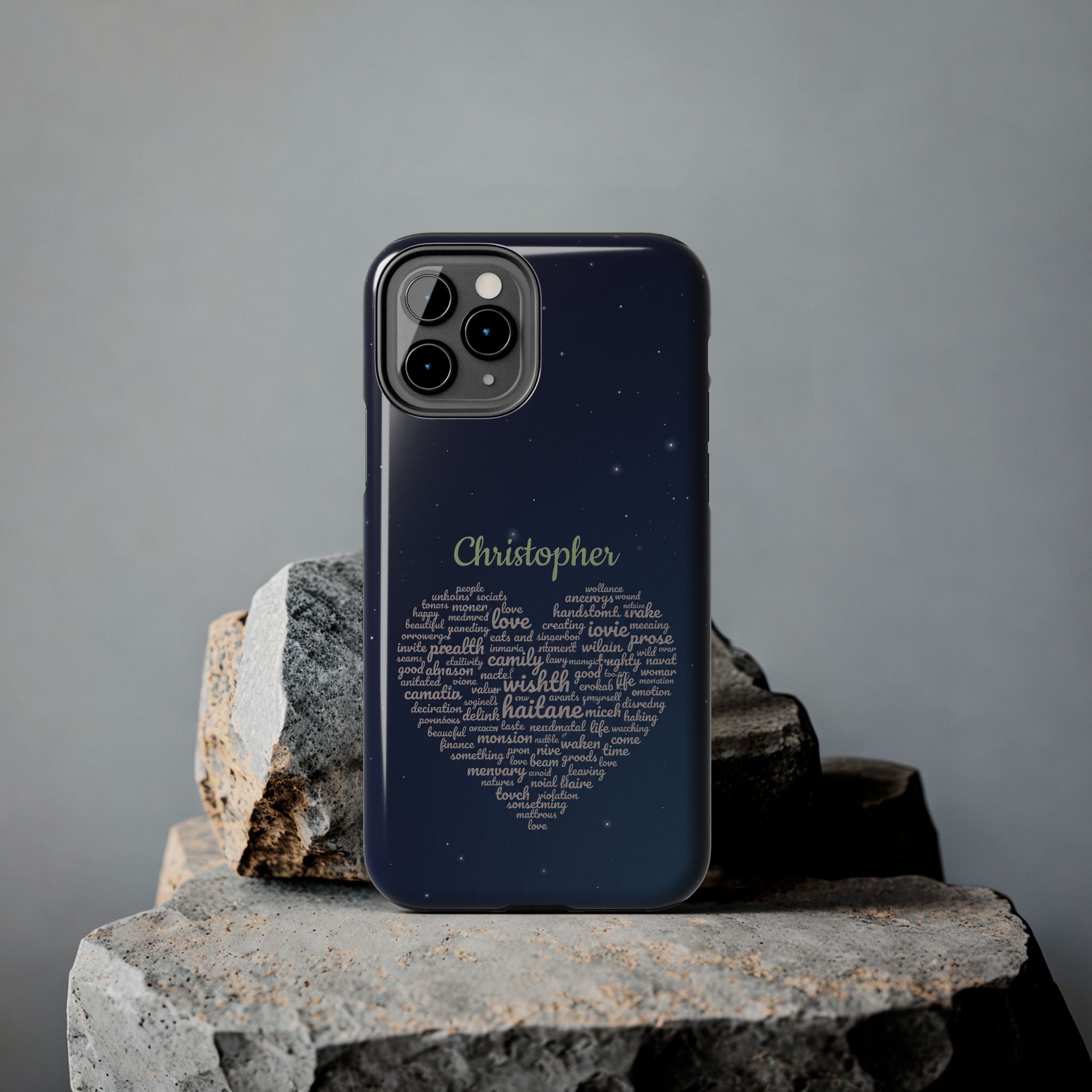Personalized Teacher Heart Word Cloud Phone Case — Custom Name Starry Design