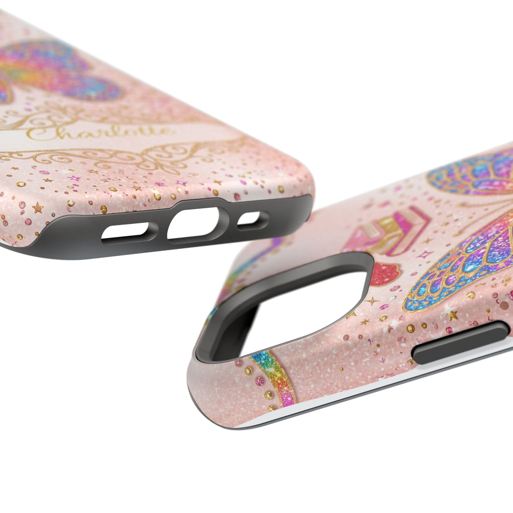 Blush Glitter Butterfly Personalized Teacher Phone Case — Wireless Charging Cover