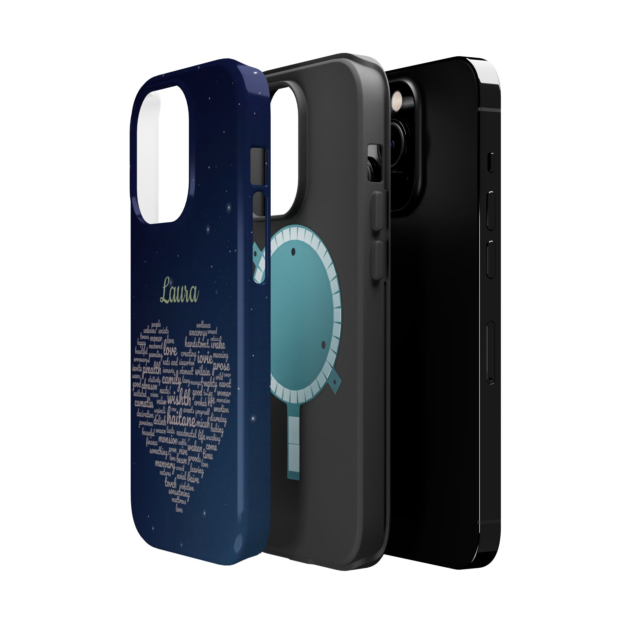 Personalized Teacher Heart Word Art Phone Case — Navy Wireless Charging Cover