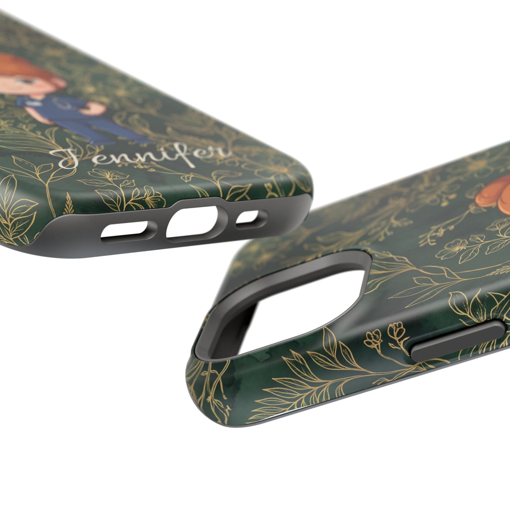 Personalized Nurse Botanical Phone Case — Impact-Resistant Wireless Charging Cover