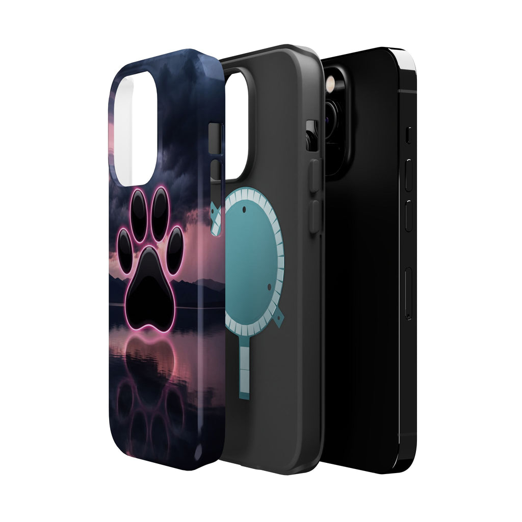 Neon Paw Print Phone Case — Impact-Resistant Wireless Charging Cover