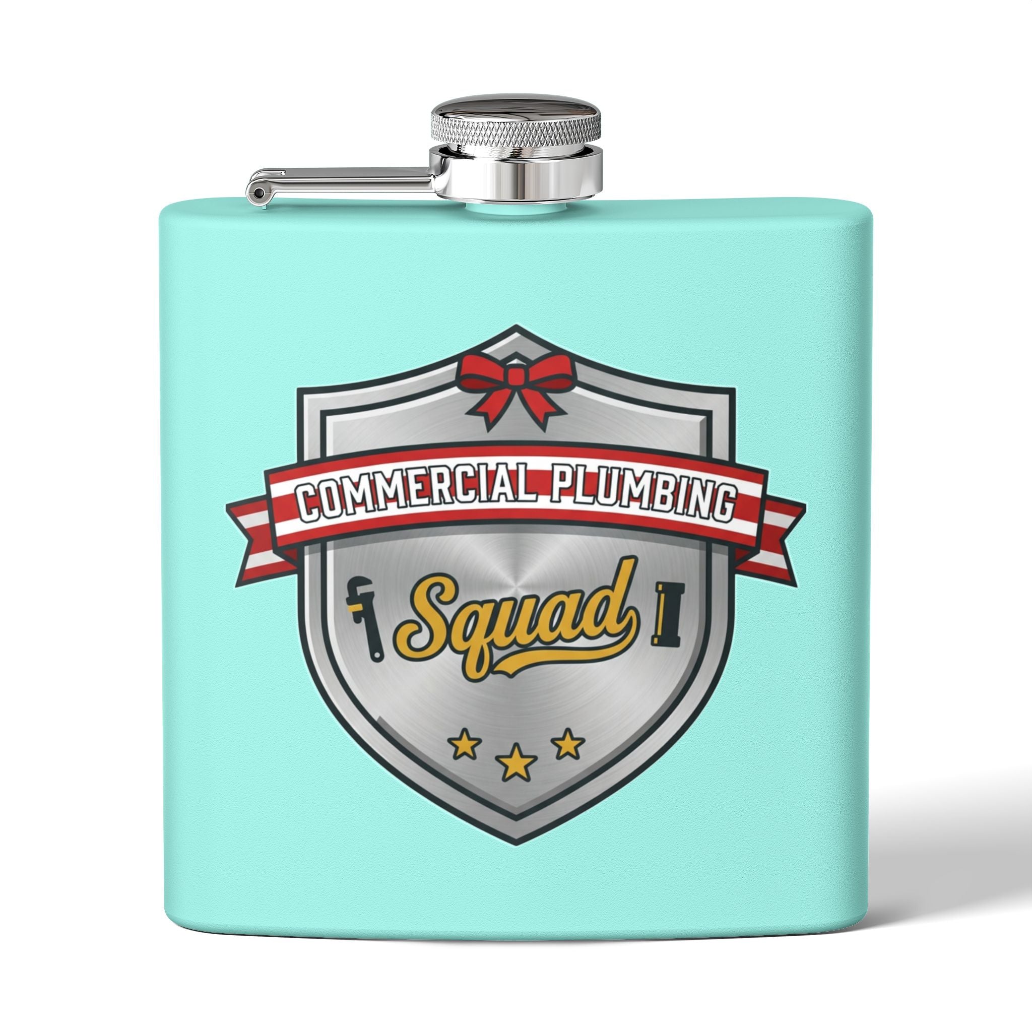 Flask — "Commercial Plumbing Squad" 6oz Stainless Steel Hip Flask