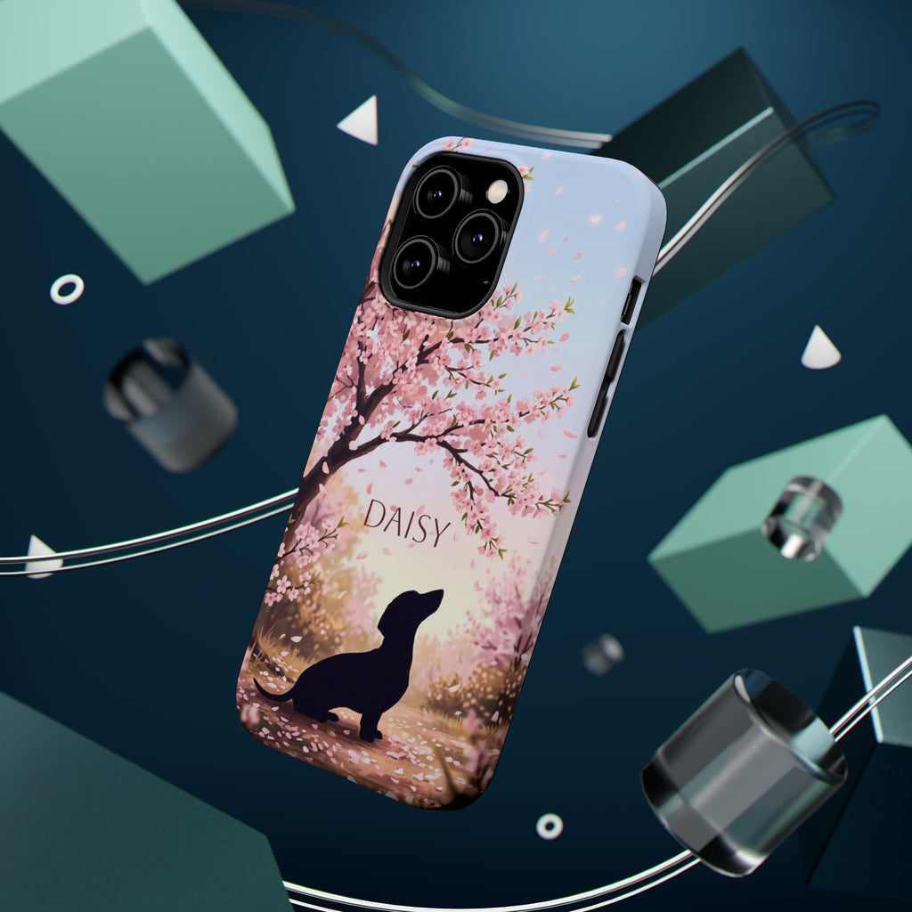 Personalized Dachshund Cherry Blossom Phone Case — Wireless Charging Cover