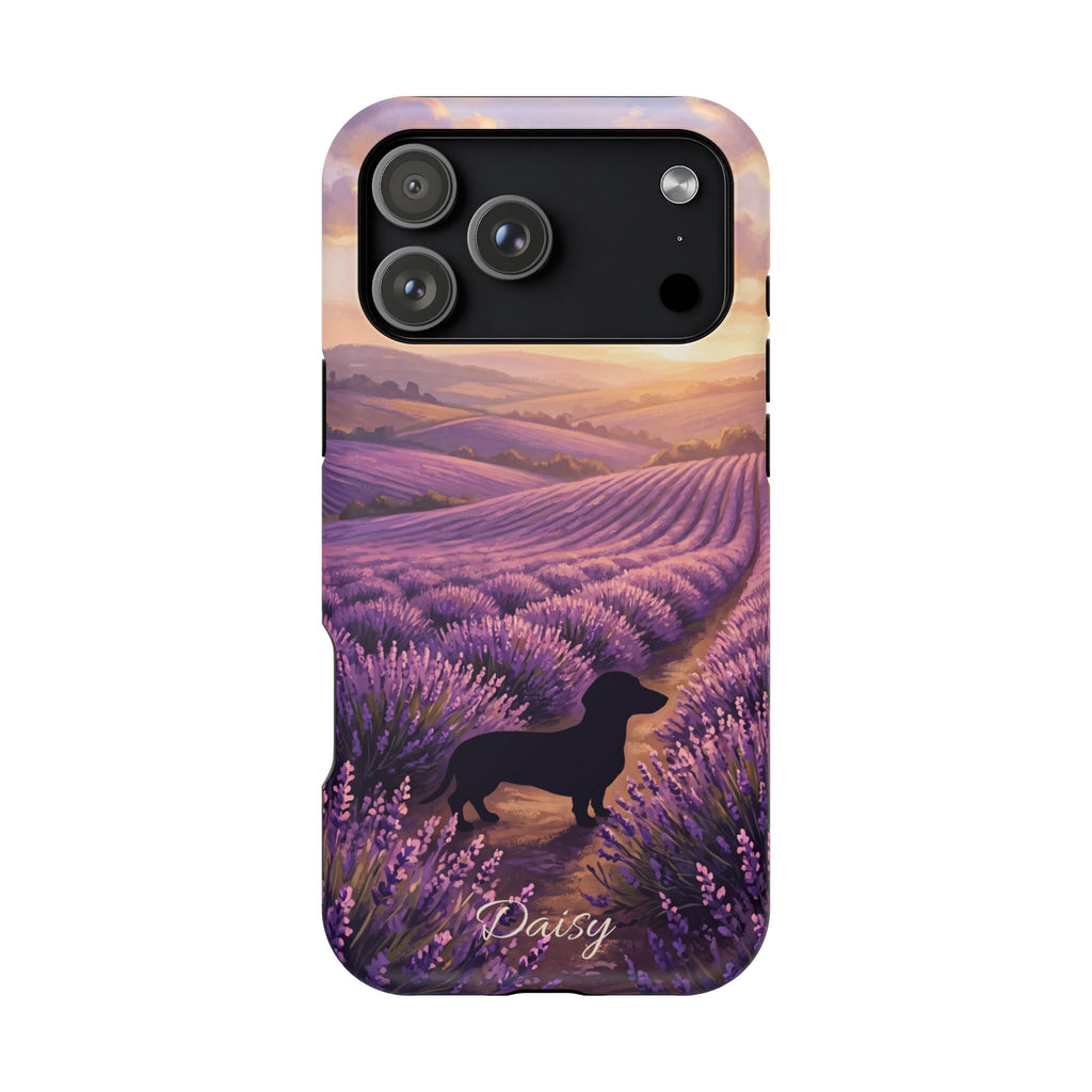 Personalized Dachshund Lavender Field Phone Case — Wireless Charging Cover