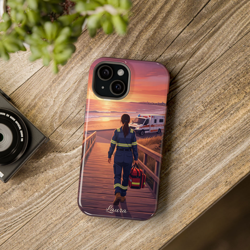 Sunset Boardwalk Personalized Paramedic Phone Case — Wireless Charging Cover