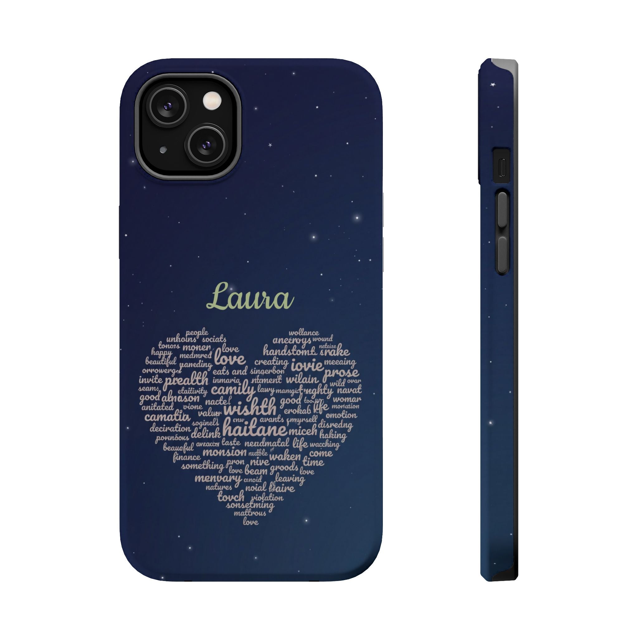 Personalized Teacher Heart Word Art Phone Case — Navy Wireless Charging Cover