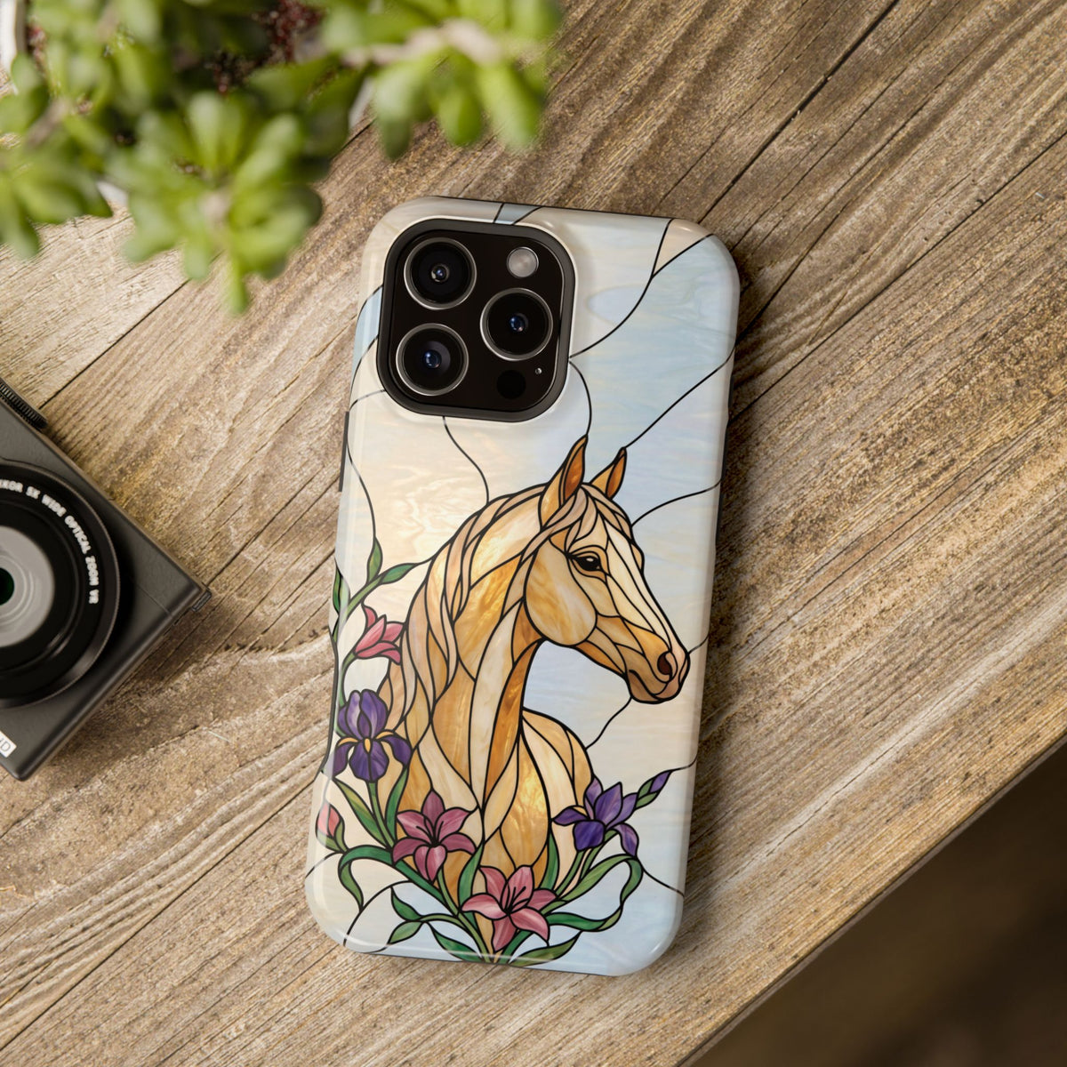 Floral Stained Glass Horse Phone Case — Tough Magnetic Case with Wireless Charging