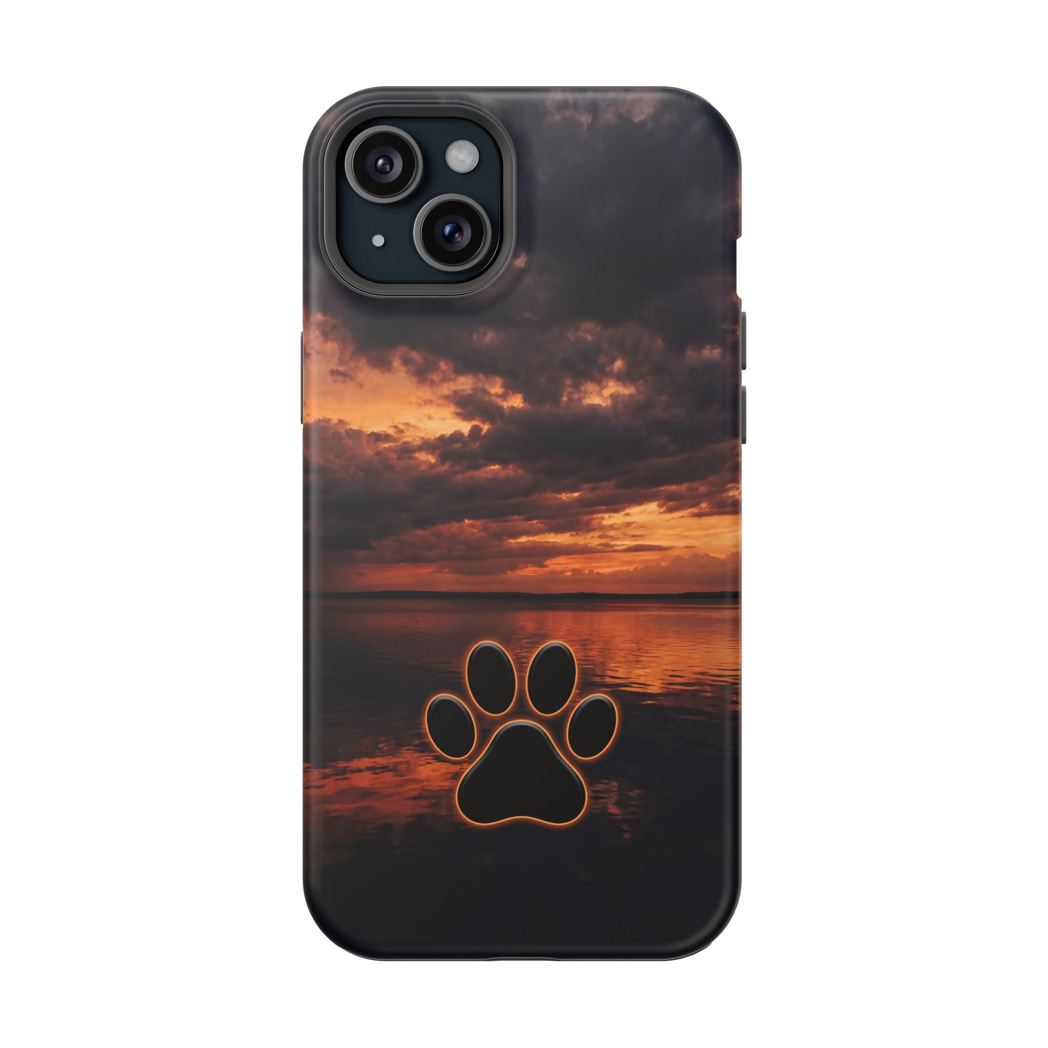 Sunset Paw Print Phone Case — Impact-Resistant Wireless Charging Cover