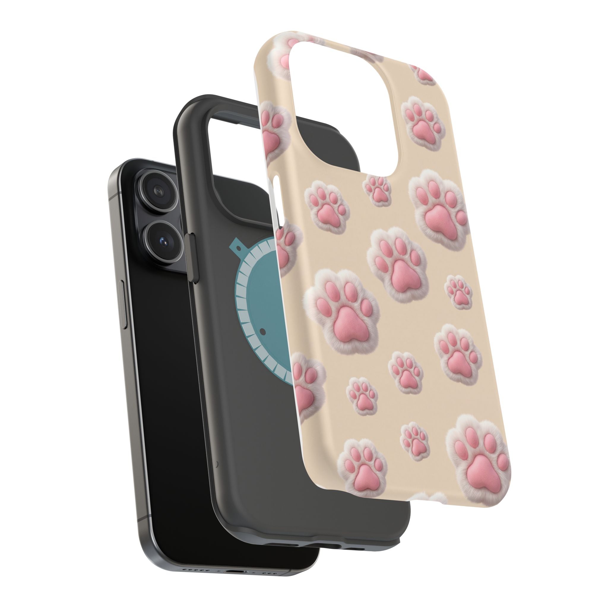 Pink Paw Print Phone Case — Impact-Resistant Wireless Charging Cover