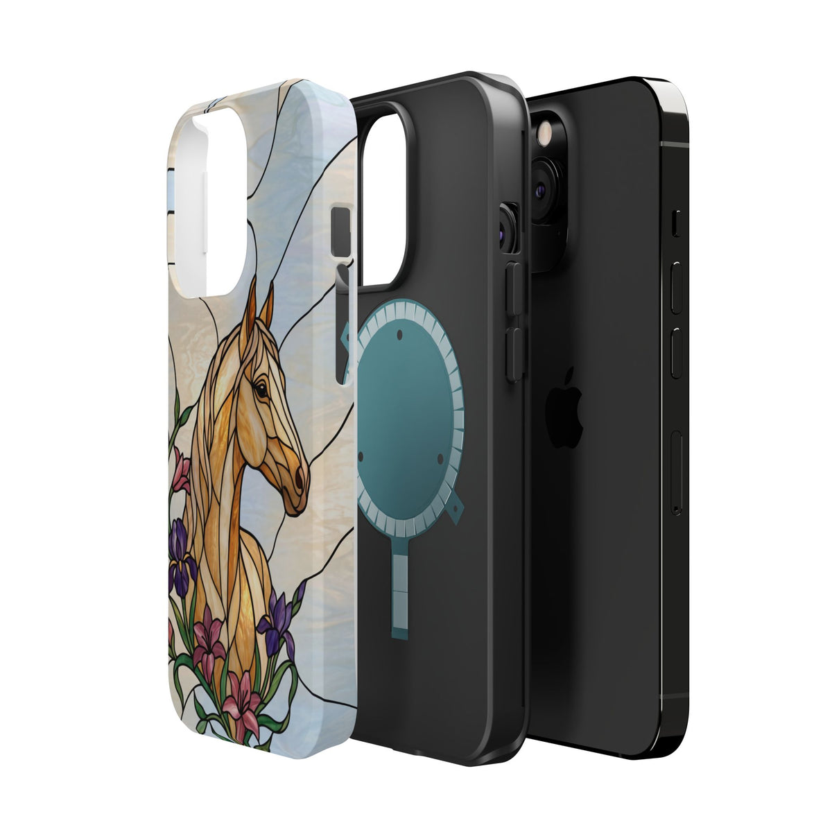 Floral Stained Glass Horse Phone Case — Tough Magnetic Case with Wireless Charging