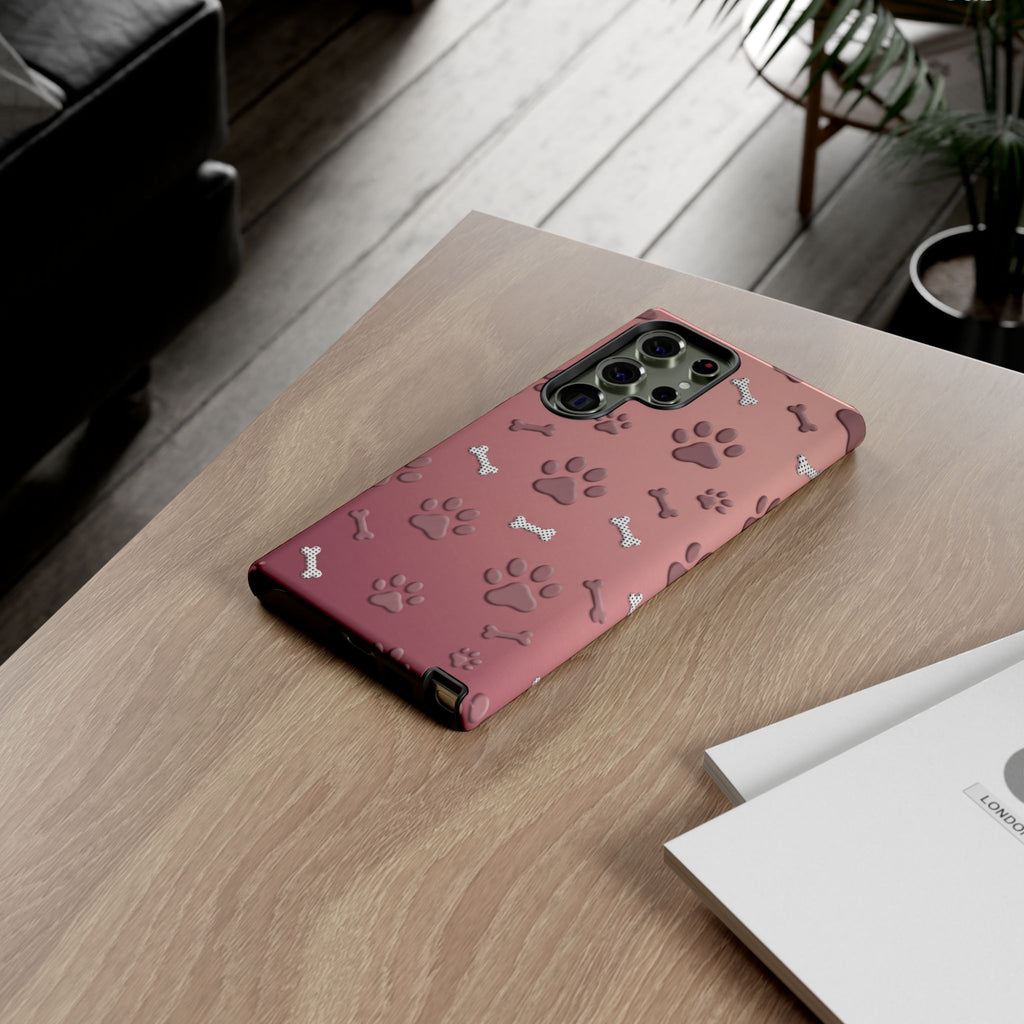 iPhone & Samsung Phone Case | Paw Print & Bone  | Dusty Rose Pattern Case for Frenchie Lovers