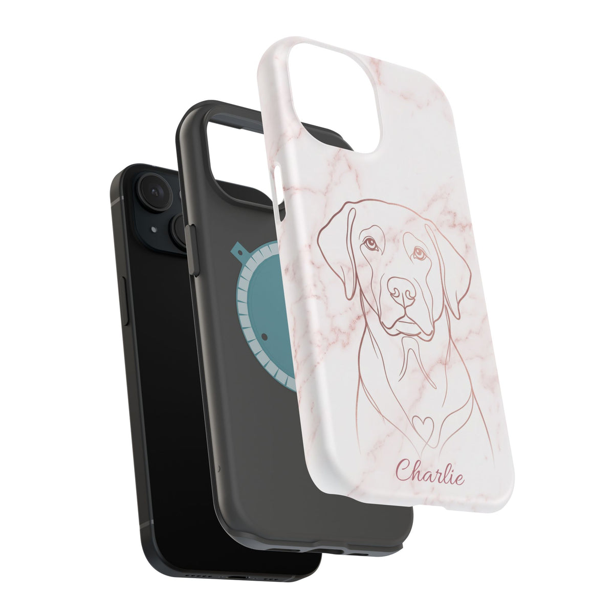 Personalized Rose Gold Marble Labrador Phone Case — Tough Magnetic Case with Wireless Charging