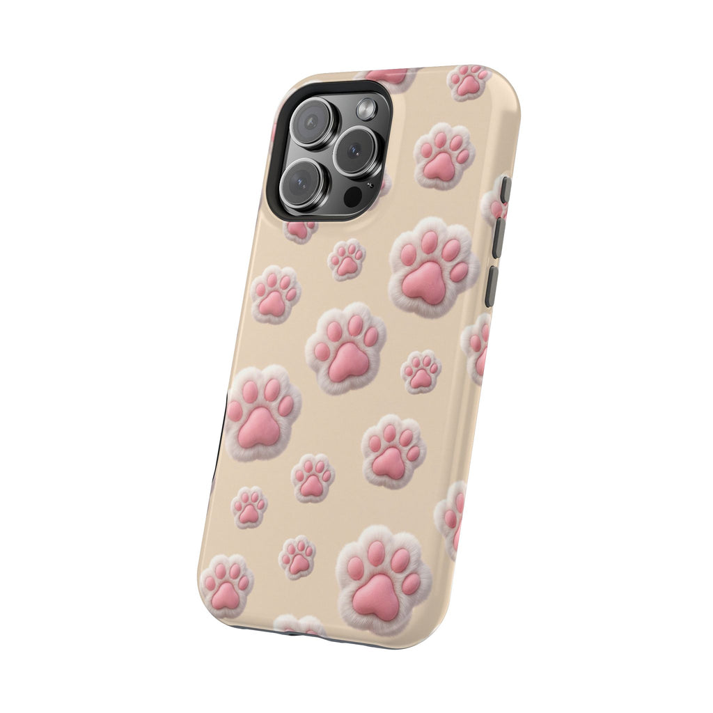 Pink Paw Print Phone Case — Impact-Resistant Wireless Charging Cover