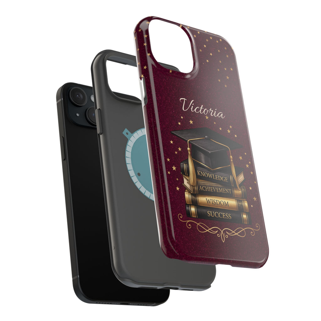 Graduation Cap & Books Personalized Teacher Phone Case — Wireless Charging Cover