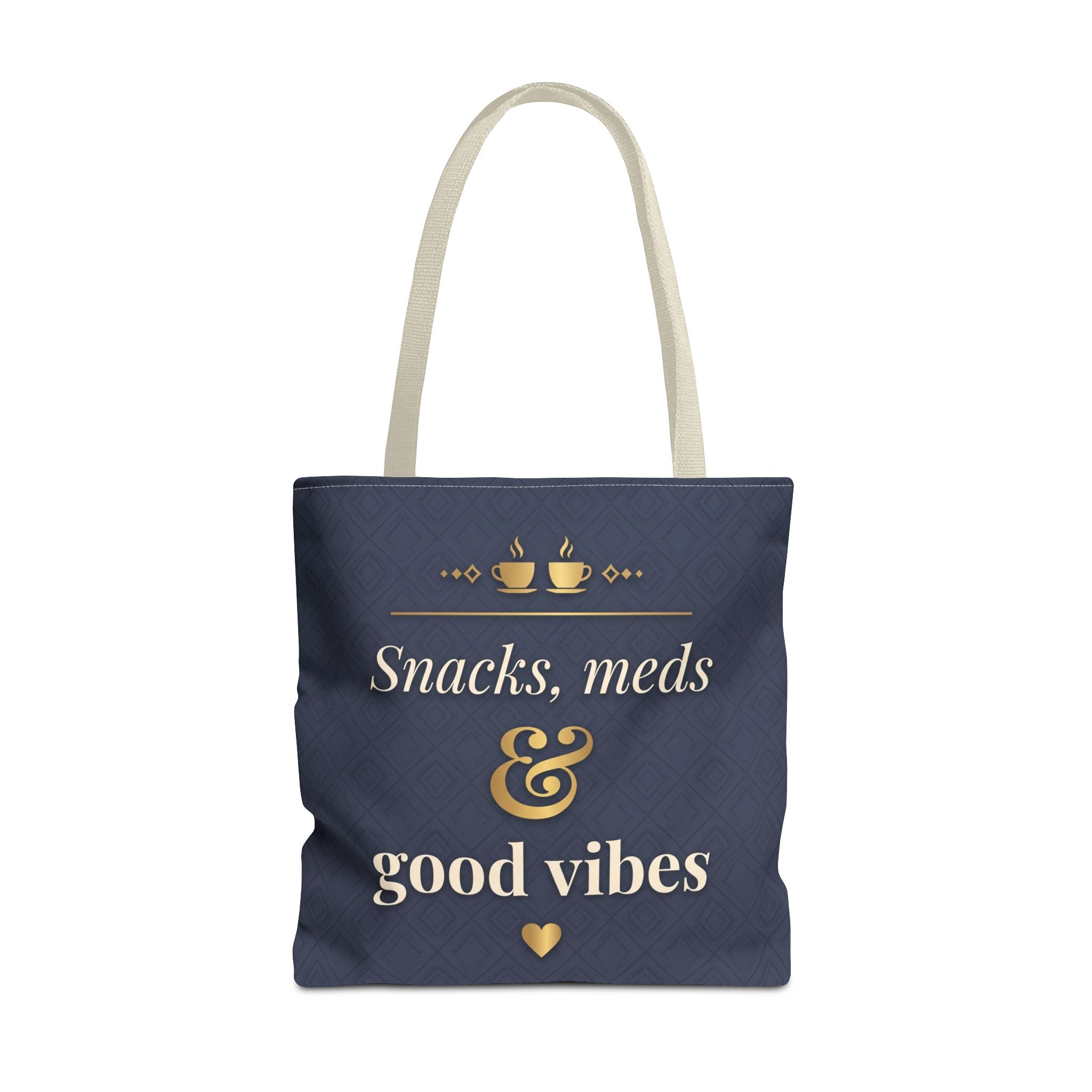 Snacks Meds & Good Vibes Tote | Funny Nurse Gift Tote Bag | Healthcare Worker Humour Gift | Premium Polyester Carry-All
