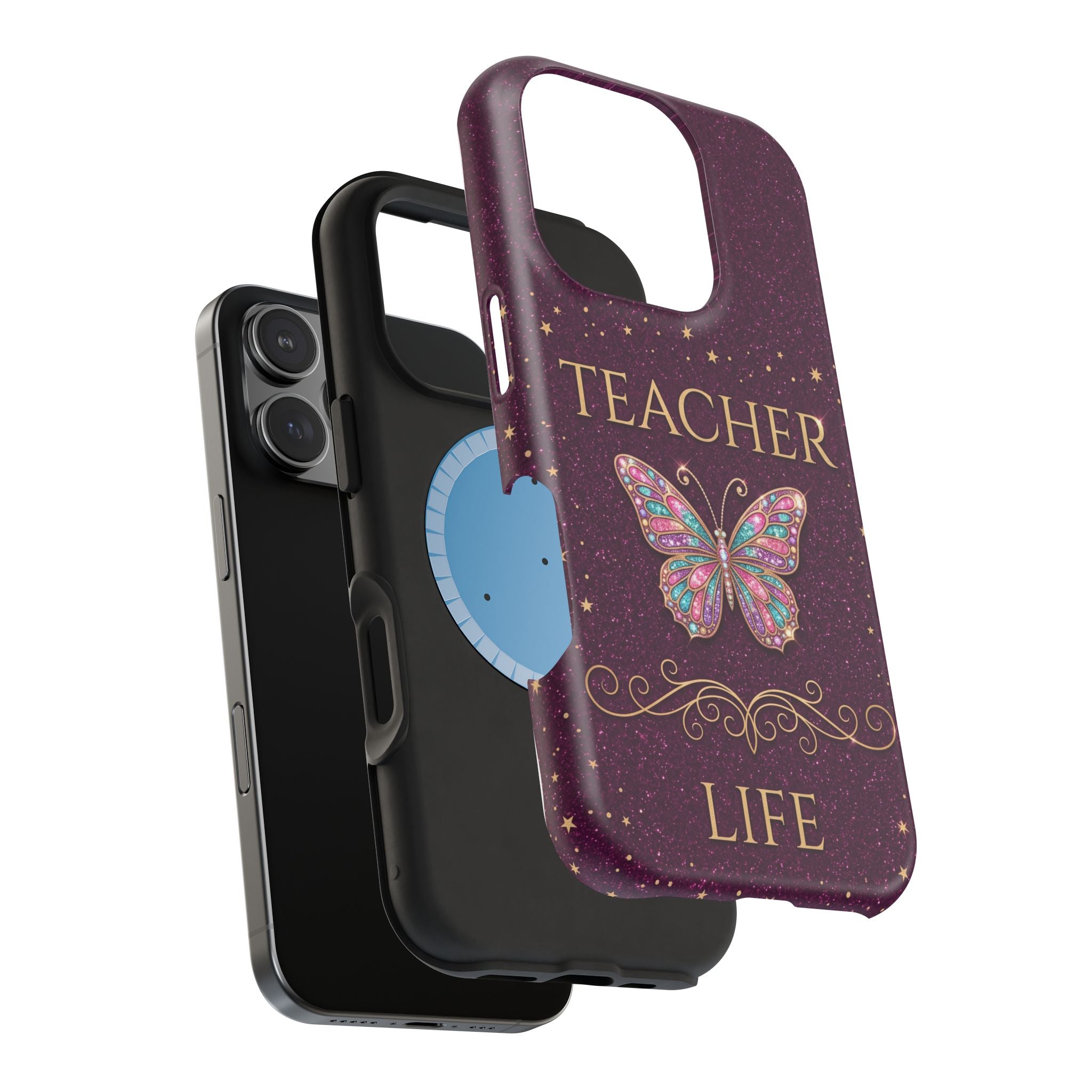 Teacher Life Glitter Butterfly Phone Case — Wireless Charging Cover