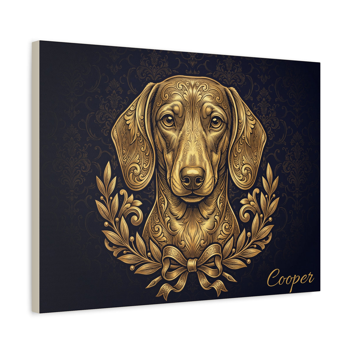 Dachshund Personalized Canvas | Navy Gold Laurel Wall Art