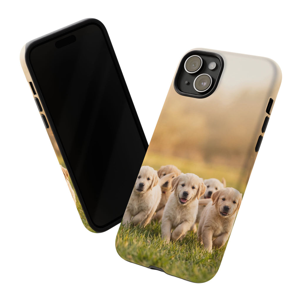 Golden Retriever Puppies Phone Case | Playful Puppy Pack Running in Grass | iPhone & Samsung