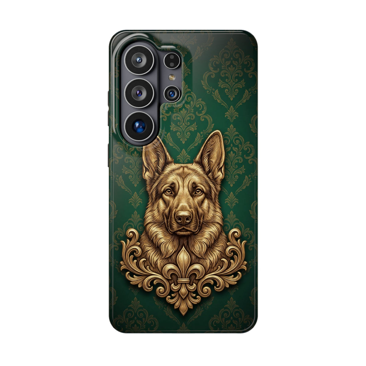 German Shepherd Phone Case | Emerald Baroque Gold Art — Tough Magnetic Case with Wireless Charging