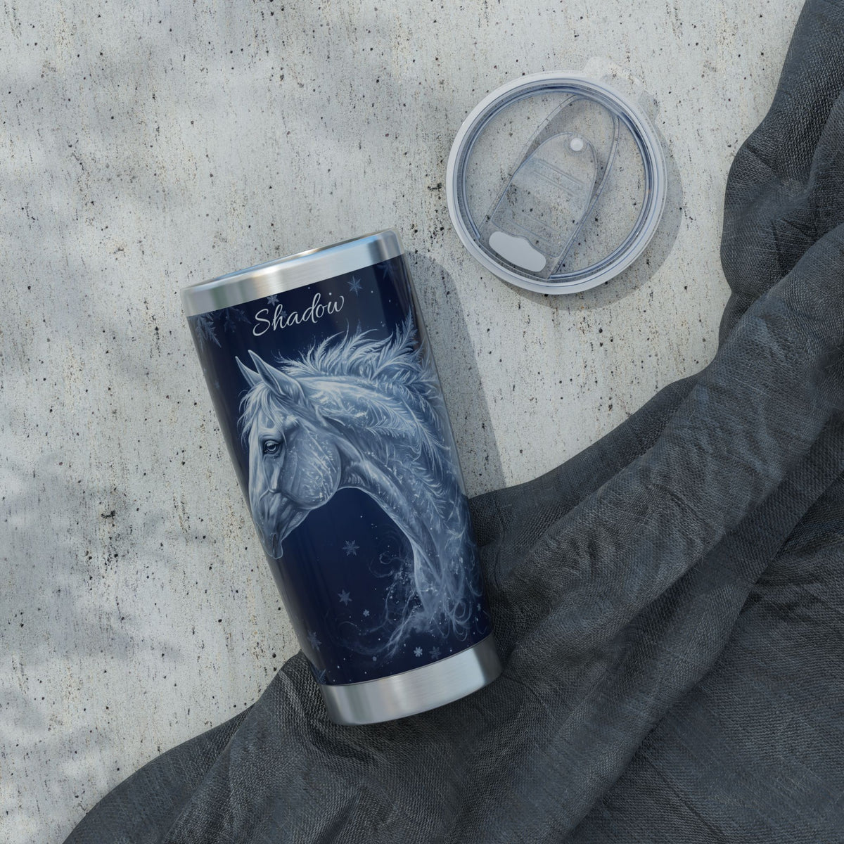 Horse Personalized Tumbler | Winter Frost Art — 20 oz Stainless Travel Mug